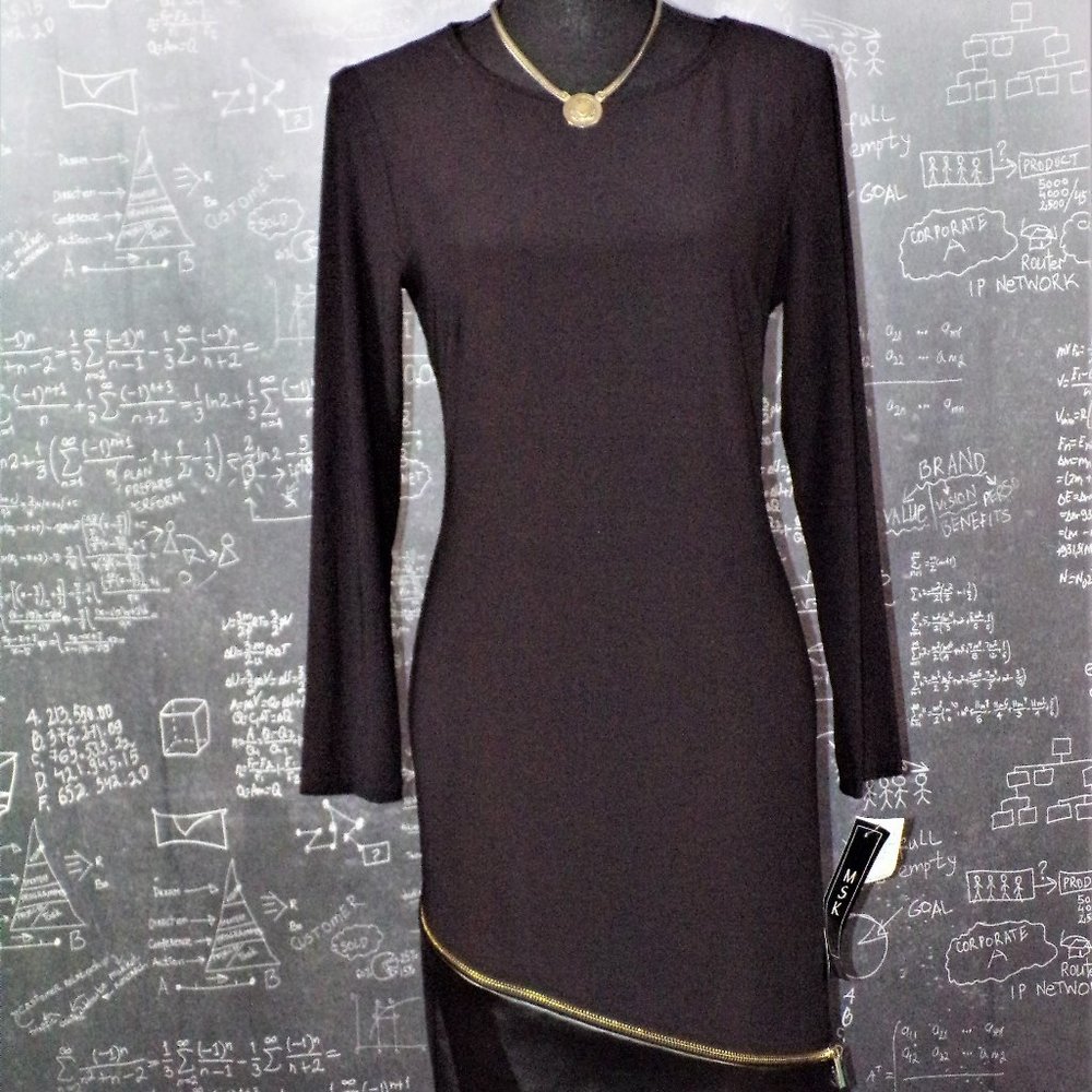 MSK Faux Leather Panel Asymmertrical Sheath Dress